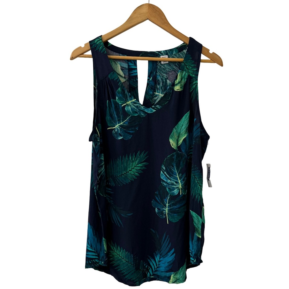 Old Navy Blue and Green Tropical Print Top